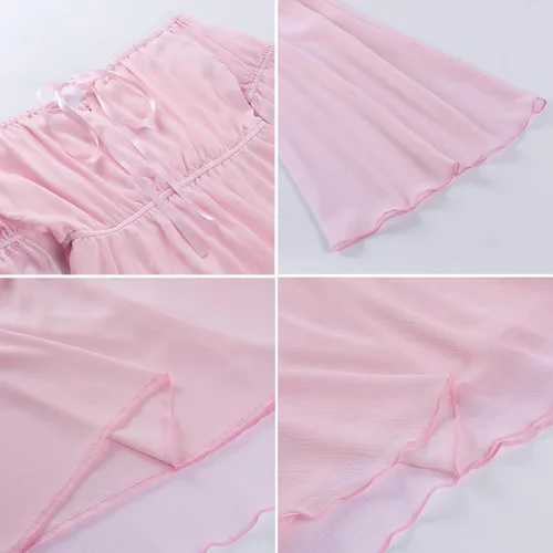 Vista 3 de ETATNG Vestido de verano para mujer, con hombros descubiertos, con cordones, cintura alta, para fiesta, viajes, irregular, mini vestido acampanado
