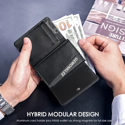 Vista 3 de Gemonklee Cartera emergente, tarjetero magnéticamente desmontable, cartera pequeña para hombre, cartera RFID con clip para dinero, cartera