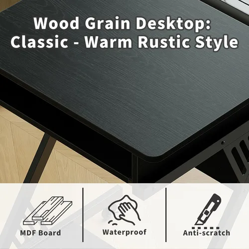 Vista 7 de ALISENED Escritorio para computadora para espacios pequeños, mesa de estudio compacta en forma de Z de 23.6 pulgadas con bandeja de teclado suave