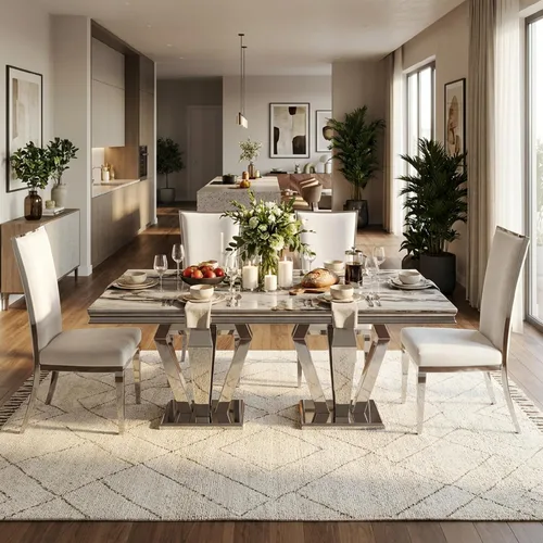 Vista 7 de ACEDÉCOR Mesa de comedor rectangular moderna de 78 pulgadas para 6-8, gris