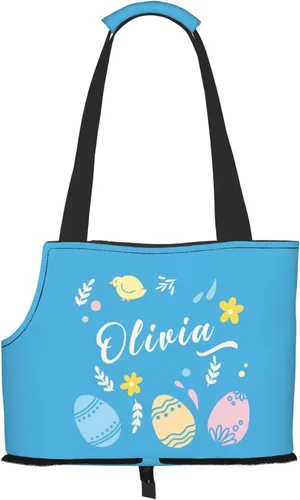 Vista 8 de Transportador personalizado para mascotas, diseño de huevos y pollo amarillo de dibujos animados de Pascua, plegable, de lados suaves, bolsa