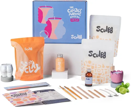 Vista 13 de Sculpd Kit de alfarería para hacer velas para adultos con arcilla secada al aire y juego de pintura acrílica, cera de soja ecológica no tóxica