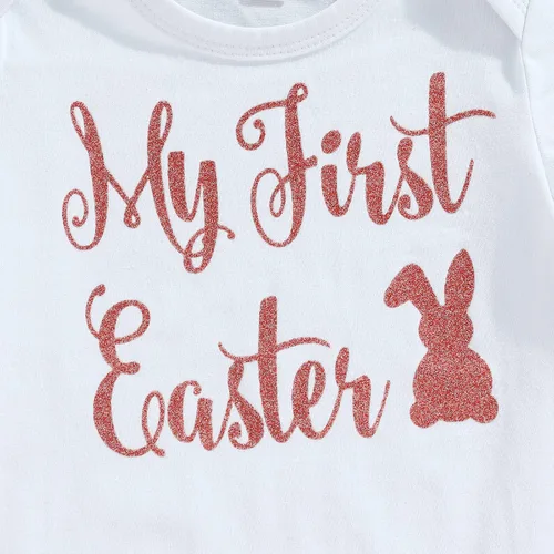 Vista 4 de Traje de Pascua para bebé recién nacido, traje de Pascua My 1st Pascua de manga corta y falda tutú de tul 0-18M