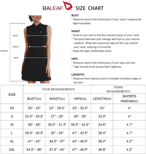 Vista 6 de BALEAF Vestido de tenis de golf para mujer sin mangas 4 bolsillos con pantalones cortos interiores UPF 50 entrenamiento deportivo deportivo