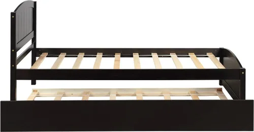 Vista 6 de Harper & Bright Designs Cama de plataforma de tamaño individual con nido, color espresso