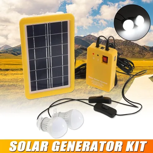 Vista 7 de Kit de luz de emergencia de panel solar de 3 W, generador solar, 4 cabezales, cable de cargador USB con 2 bombillas LED para acampar al aire libre