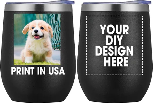 Vista 8 de Vaso de vino personalizado con impresión en Estados Unidos, taza de café personalizada de viaje de acero inoxidable con tapa y pajita, taza aislada