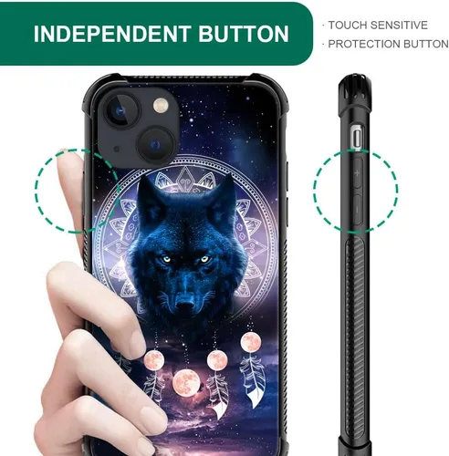Vista 4 de CARLOCA Funda compatible con iPhone 14, funda Wolf Nebula Moon para iPhone 14, ultra protección, a prueba de golpes, de silicona suave, TPU Lobo