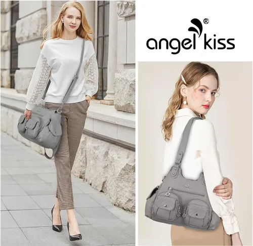 Vista 7 de Angel Kiss Bolsos de mano para mujer, bolso grande de piel sintética suave, con múltiples bolsillos, bolso de hombro con asa superior