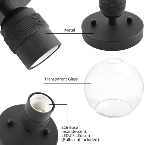 Vista 5 de Pathson Lámpara de techo de cristal con forma de globo, 1 luz redonda industrial empotrada para pasillo, cocina, fregadero, sala de estar, baño
