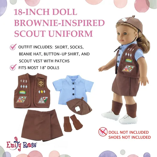 Vista 6 de Emily Rose Paquete económico de ropa de muñeca de 18 pulgadas (3) uniformes de Girl Scout, incluyendo conjuntos de disfraz de margarita, brownie