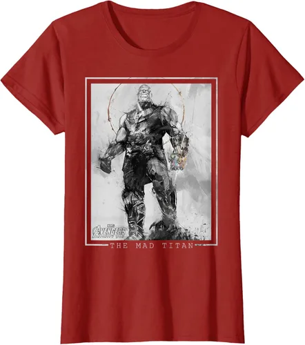 Vista 57 de Marvel Avengers Infinity War Thanos Sketch Graphic Camiseta Negro