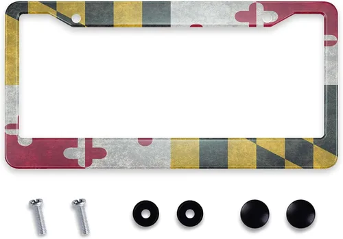 Vista 8 de Smooffly Marco de placa de matrícula con bandera de Estados Unidos pintada en madera vieja para accesorios decorativos de coche, resistente al