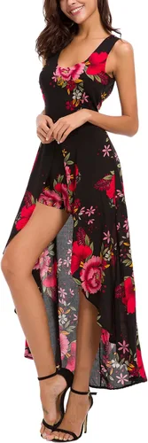 Vista 4 de Kormei Vestido sin mangas para mujer, cuello redondo, diseño floral, rayón, con corte frontal