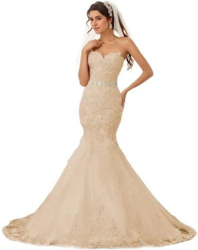 Vista 47 de Vestido de novia formal sin tirantes con encaje, largo de sirena para mujer 2019 WD162