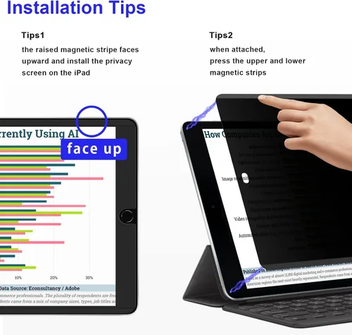 Vista 5 de Mamol Protector magnético de pantalla de privacidad para iPad 10.2 pulgadas de 9ª/8ª/7ª/7ª generación 2021/2020/2019, extraíble y reutilizable