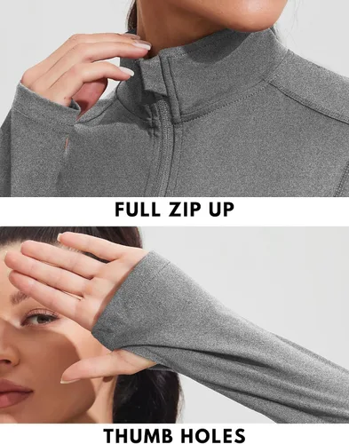 Vista 3 de PINSPARK Chaquetas atléticas para mujer, chaqueta de entrenamiento ajustada con cremallera completa, para correr, gimnasio, yoga, deportes, tops