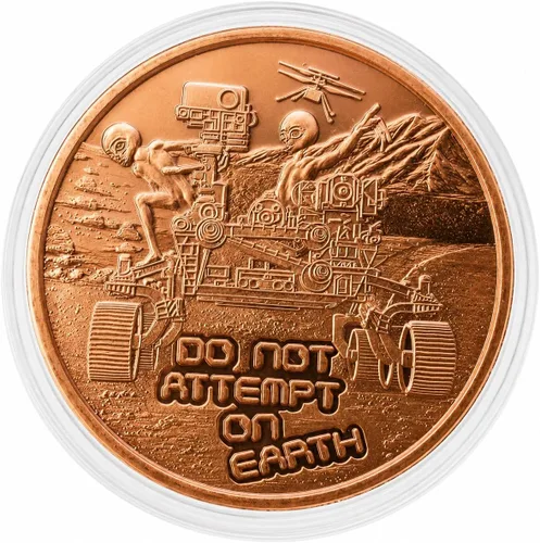 Vista 7 de Aliens They are Here Area 51 Moneda redonda coleccionable de cobre 999 de 1 oz (1.535 in) en cápsula - COA by Heavenly Metals Están aquí
