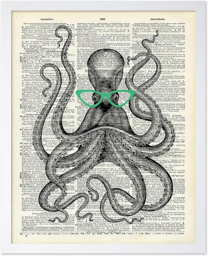 Vista 47 de Poster Master Póster de pulpo para parejas, póster de diccionario, arte Kraken, regalo romántico para él, ella, amantes, decoración náutica
