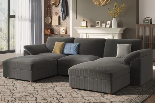Vista 107 de EASE MOOSE Sofá modular verde seccional de gran tamaño en forma de L Pana verde