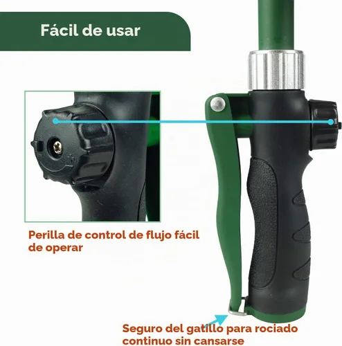 Vista 4 de Varita de riego resistente de 21 pulgadas con cabezal giratorio, varita rociadora de agua ajustable con mango ergonómico, rocía 6 patrones de riego