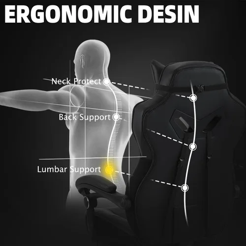 Vista 8 de Vonesse Silla de juegos, silla de oficina grande y alta con reposapiés y masaje, sillas de juegos para adultos con soporte lumbar, silla ergonómica