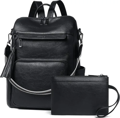 Vista 15 de Shrrie - Mochila vegana de cuero para laptop de 14 pulgadas para mujer, mochila de trabajo, mochila de moda, mochila de viaje, bolso para negocios