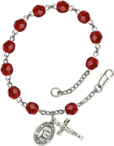 Vista 51 de Pulsera de rosario de cuentas del mes de nacimiento de julio con dije pequeño de San Patrón, 7 1/2 pulgadas
