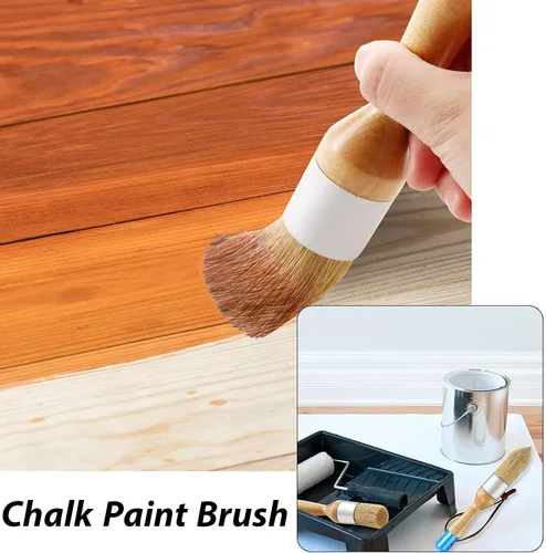 Vista 6 de 3 pinceles de pintura de tiza y cera, pincel ovalado para pintura acrílica, pinceles de plantillas de cerdas para muebles de madera, decoración