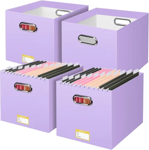 Vista 56 de BALEINE Caja organizadora de archivos, organizador de carpetas de archivos de cartón con asa para tamaño carta, caja de archivos plegable portátil