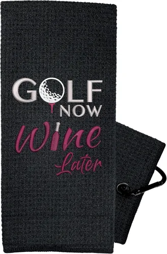 Vista 2 de Wolf Golf Towels - Golf Now Wine Later - Toalla de golf bordada divertida - Regalo de golf para mujer - Accesorios de golf para mujer, 24.00 x 16.00