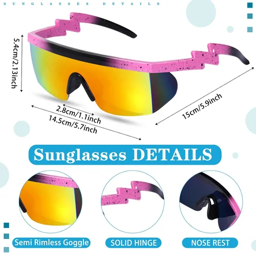 Vista 3 de Cindeer 2 lentes de sol retro de neón de los años 80 y 90, sin armazón, accesorios de disfraces de los años 80 para mujeres y hombres, fiesta