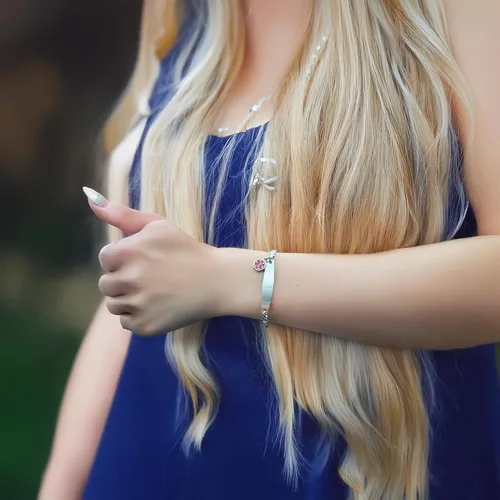 Vista 16 de LinnaLove - Pulsera de identificación de alerta médica con cadena Rolo simple pregrabada para mujer