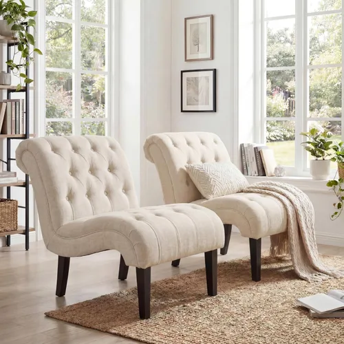 Vista 12 de Silla decorativa de piel sintética negra moderna con botones capitoné tapizada sin brazos para dormitorio, sala de estar con patas de madera Silla