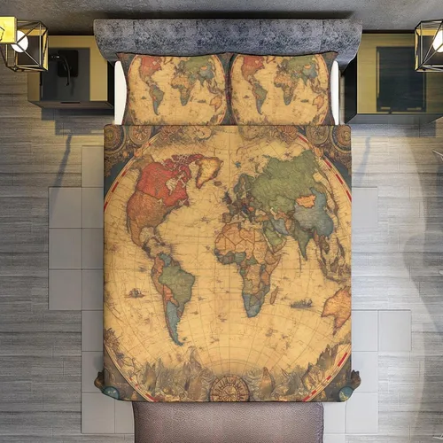 Vista 7 de World - Juego de funda de edredón tamaño matrimonial, juego de funda de edredón supersuave de artes visuales, juego de ropa de cama de microfibra