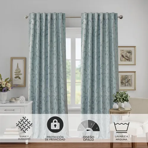 Vista 2 de Elrene Home Fashions Mia - Cortina opaca para ventana de jacquard, 52 x 84 pulgadas (1 panel), color azul