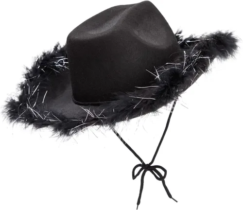 Vista 6 de Cowboy Hats for Women and Men - Fluffy, Sparkly Cowgirl Hat with Feathers for Costume, Dress Up Birthday, Party