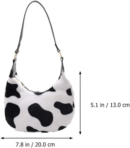 Vista 9 de PRETYZOOM bolso de hombro de felpa de vaca de impresión bolso de las mujeres de felpa bolso de mano otoño invierno suave casual esponjoso mujer