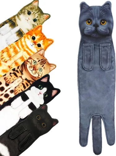 Vista 24 de PAT JUUMG - Toallas divertidas de mano con forma de gato para decoración de baño o cocina; toallas decorativas colgantes para la cara, súper