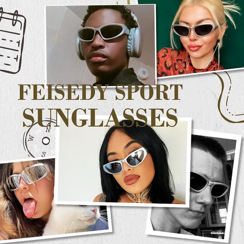 Vista 3 de FEISEDY Gafas de sol para mujeres y hombres con escudo futurista deportivo estrecho de los años 90 gafas de sol punk Y2K B2936 65mm