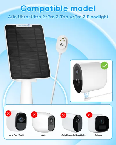 Vista 3 de Cargador de panel solar de 6 W compatible con cámara de seguridad Arlo Ultra/Ultra 2/Pro 3/Pro 4/Pro 3 Floodlight, paneles solares de carga IP65