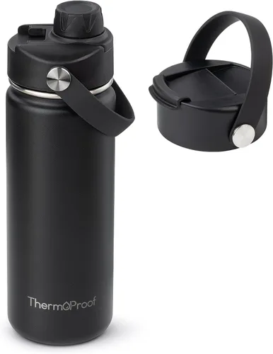 Vista 10 de Botella de agua aislante ThermoProof – Acero inoxidable, boca ancha, tapas abatibles y con boquilla, a prueba de fugas, apta para lavavajillas Ámbar