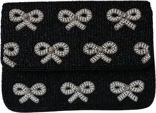 Vista 4 de Elegante bolso de hombro con cuentas negras con detalles de lazo, ocasiones formales e informales, ligero y duradero (elegancia de lazo)