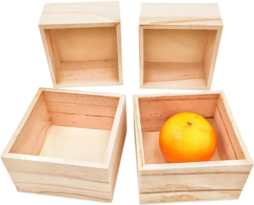 Vista 10 de Anktily 4 Pack Cajas Organizadoras de Almacenamiento de Madera para Manualidades Sin Acabar, Caja de Madera Cuadrada Pequeña de 3 x 3 x 1.6