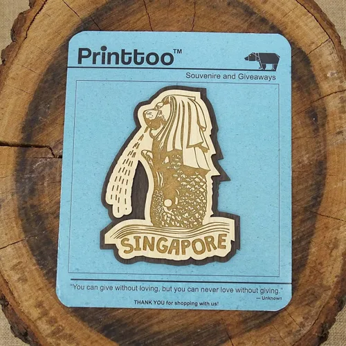 Vista 4 de Printtoo Merlion Singapore - Imán de madera grabado para nevera