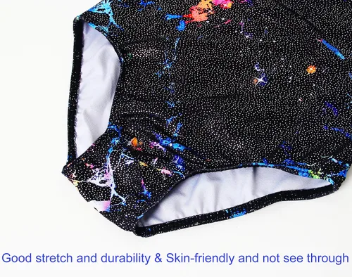 Vista 5 de Domusgo Leotardos de gimnasia para niñas, trajes brillantes de una pieza