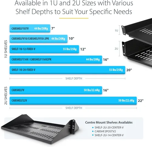 Vista 7 de StarTech.com Estante de bastidor de servidor de 1U - Bandeja universal con ventilación en voladizo para bastidor de 19" para equipos de red