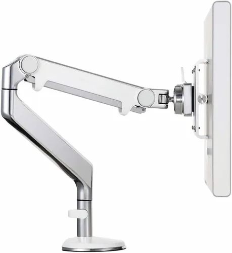 Vista 12 de Humanscale M2 M2CW1S Brazo articulado ajustable para monitor de computadora, abrazadera de dos piezas con base, aluminio pulido con ribete blanco