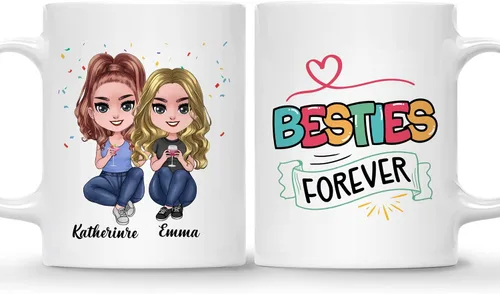 Vista 14 de Gossby Taza de café personalizada de la amistad, regalo personalizado Besites para mujeres con diseño de muñeca, nombre, cita – cumpleaños, Navidad