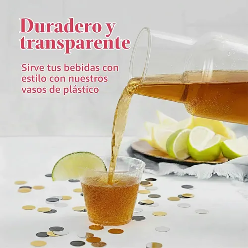 Vista 2 de Prestee - Juego de 100 vasos de plástico transparente de 5 onzas – Vasos desechables duros Prestee – Vasos a granel para cóctel, vino y ponche